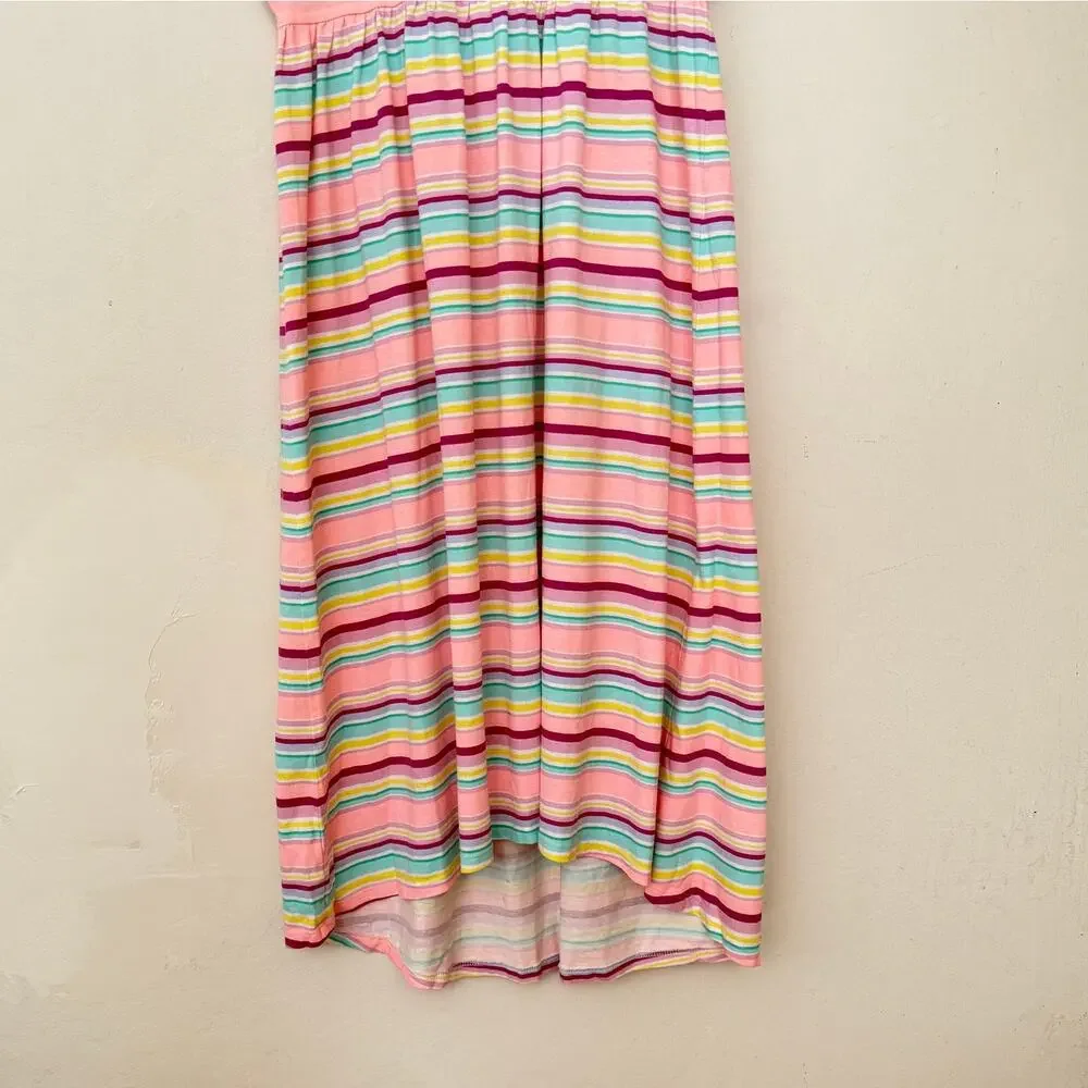 Gymboree Girls Rainbow Stripe Midi Dress XL 14 Knit Cap Sleeve Twirl Soft Preppy